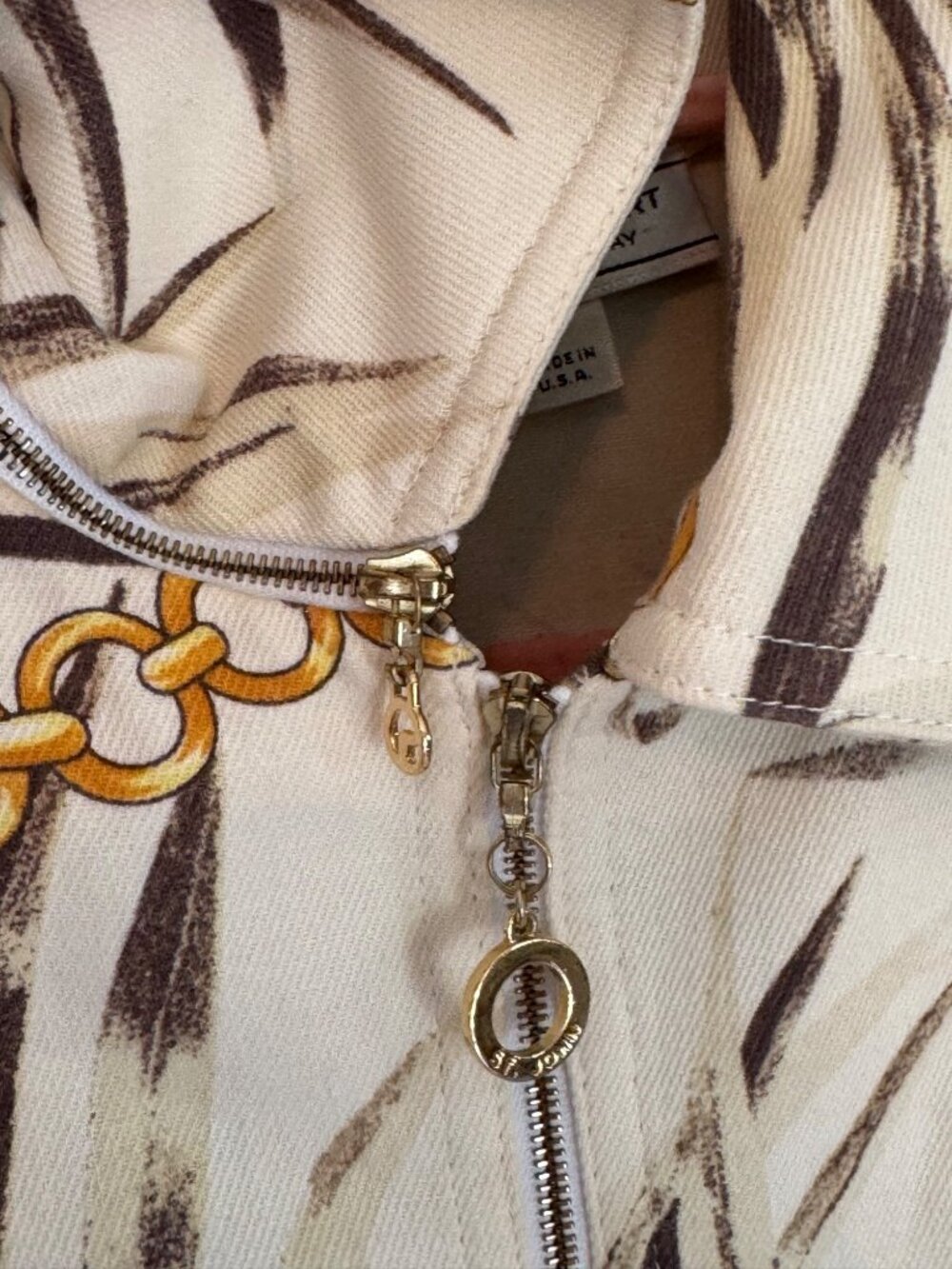 St. John Sport By Marie Gray Palm & Chain Print Jacket Zip-Up Pockets Made In US - Picture 6 of 16